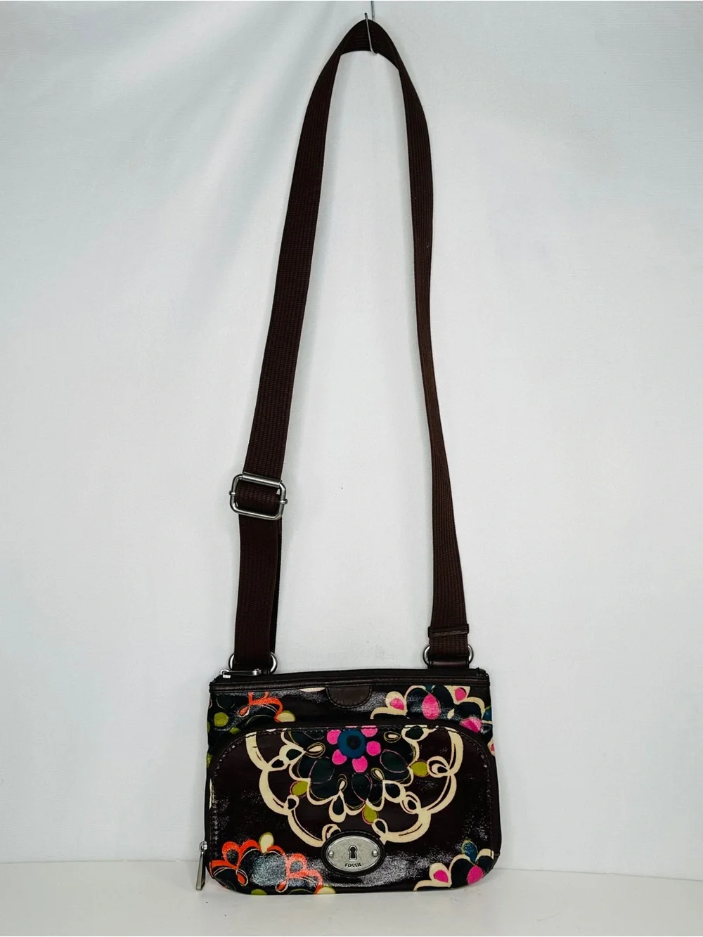 Fossil‎ Vintage Key-Per Crossbody Floral Coated Canvas Colorful